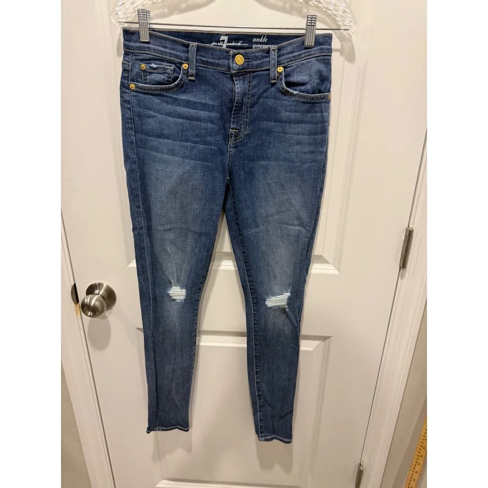 7‎ For All Mankind Womens Ankle Jeans Distressed Gwenevere Blue 28